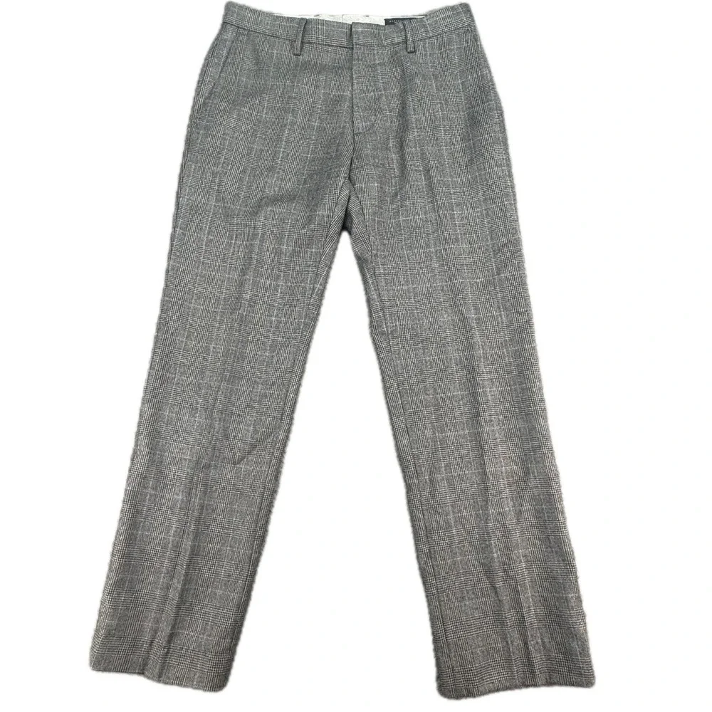 Banana Republic Dress Pants Mens 31x32 Grey Glen Plaid 100% Wool Tailored Slim